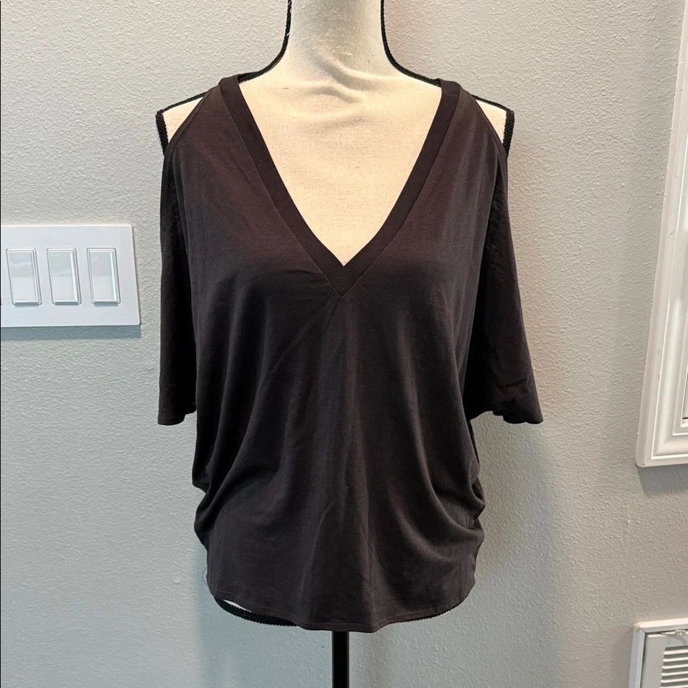 NWT CHASER Cold Shoulder Oversized Dolman Black V-Neck Women's Top Size S